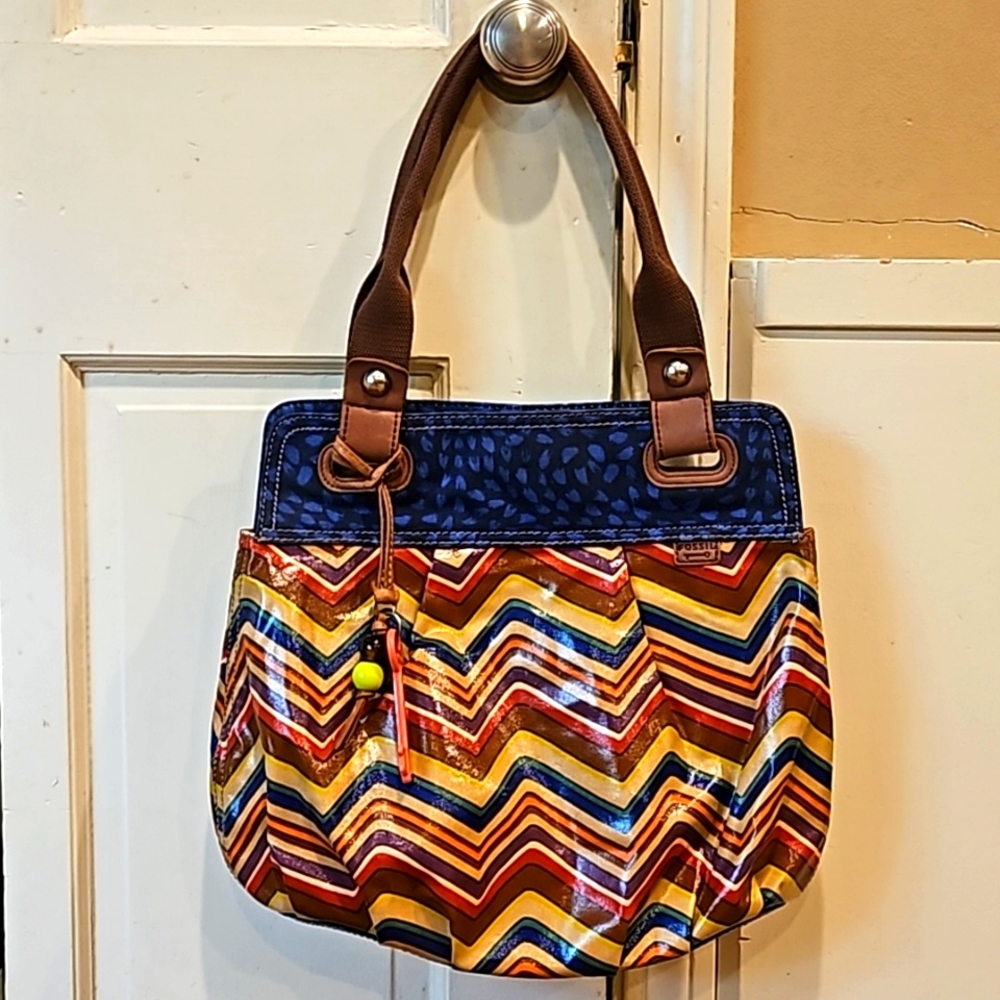 Fossil  Leather Trim Large Shoulder Tote Bag EUC